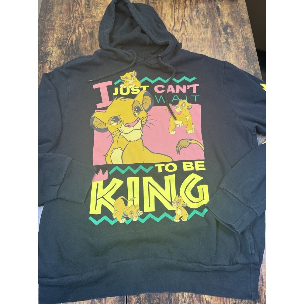 I‎ Just Can't Wait To Be King Hoodie Lion King Disney Black Mens XL See Measure